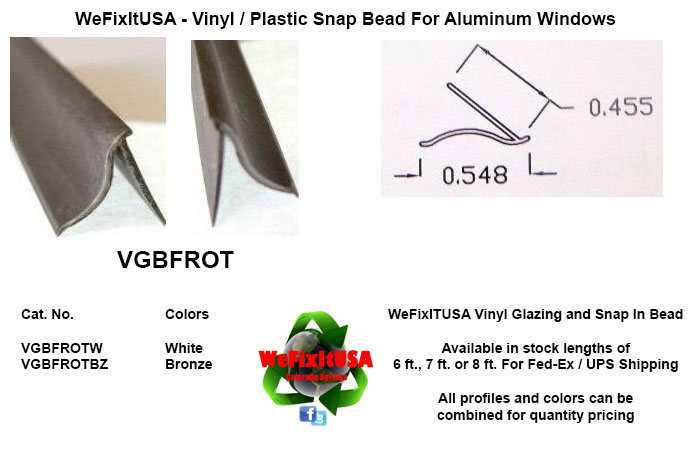 Glazing Bead For Aluminum, Vinyl, Wood Windows / Doors VGBFROT Vinyl Glazing Bead For Aluminum Windows